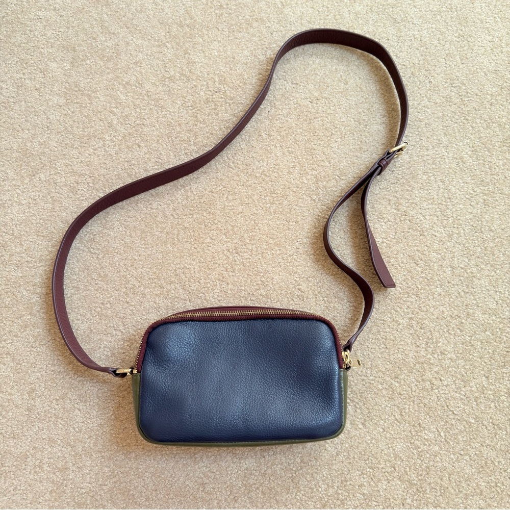 Talbots Colorblock Navy Olive Burgundy Leather Crossbody Zip Purse - Picture 6 of 10